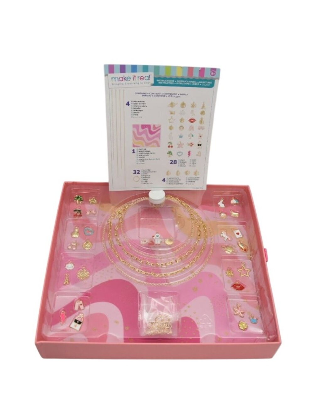 Make It Real DIY Charm Necklace Kit Chains 70 Piece 28 Charms Jump Rings Chains
